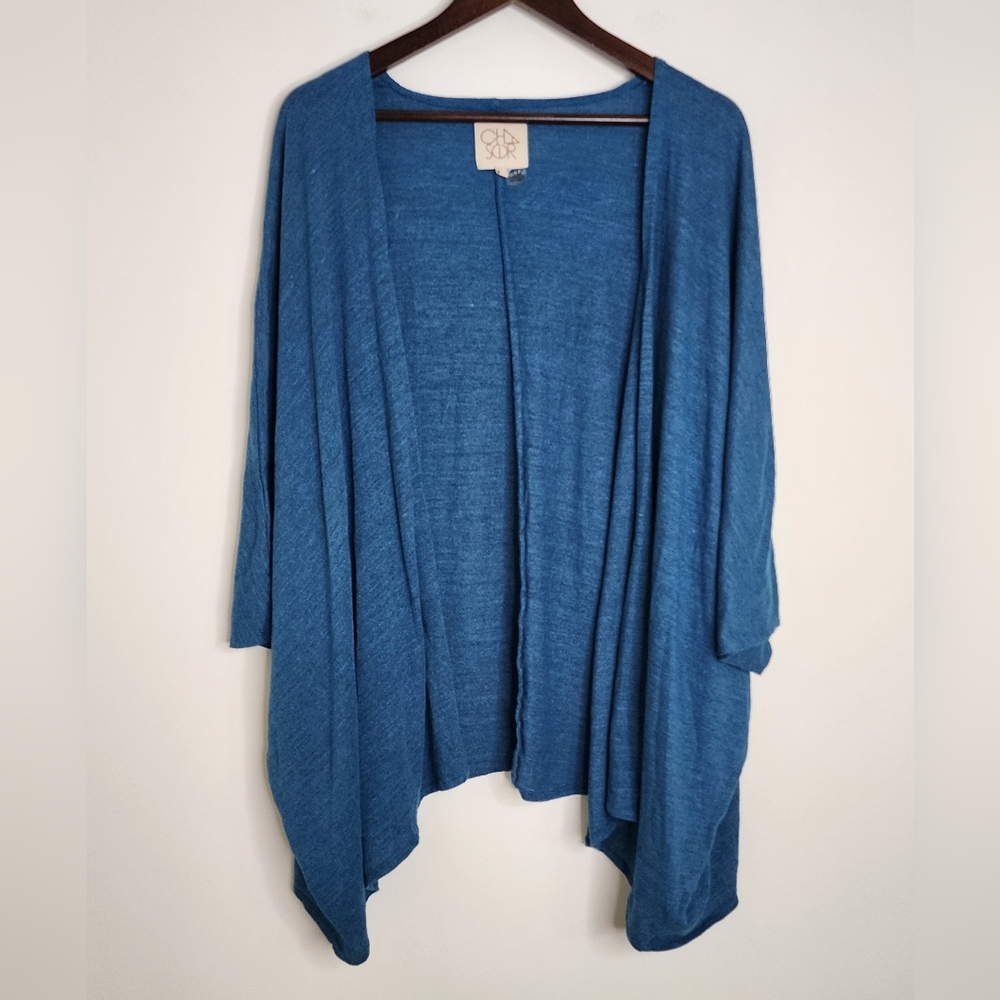 Chaser Teal Open Front Asymmetrical Oversized Layering Kimono Sm Beach Cover-up